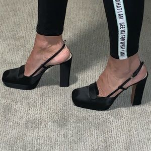 ·
Prada Satin Slingback Pumps Black Platforms